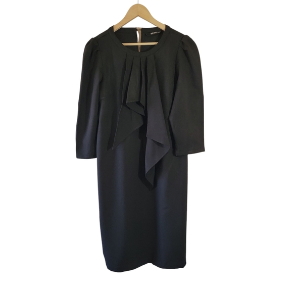 eShakti Asymmetric Ties Crepe Shift Dress Sz L-14 Black Minimalist Cocktail - Picture 11 of 12